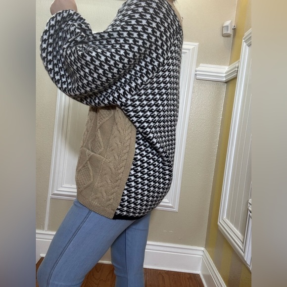 Tan and Black Houndstooth Women's Cardigan - Picture 3 of 10